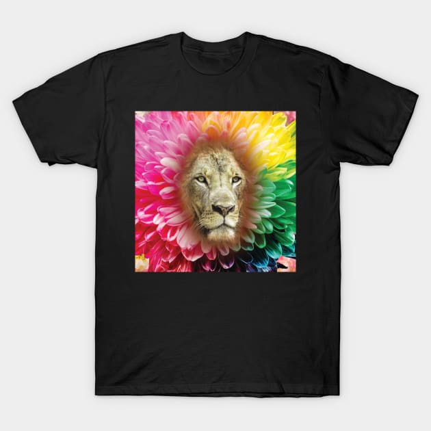 Lion With Flowers T-Shirt by ArticArtac